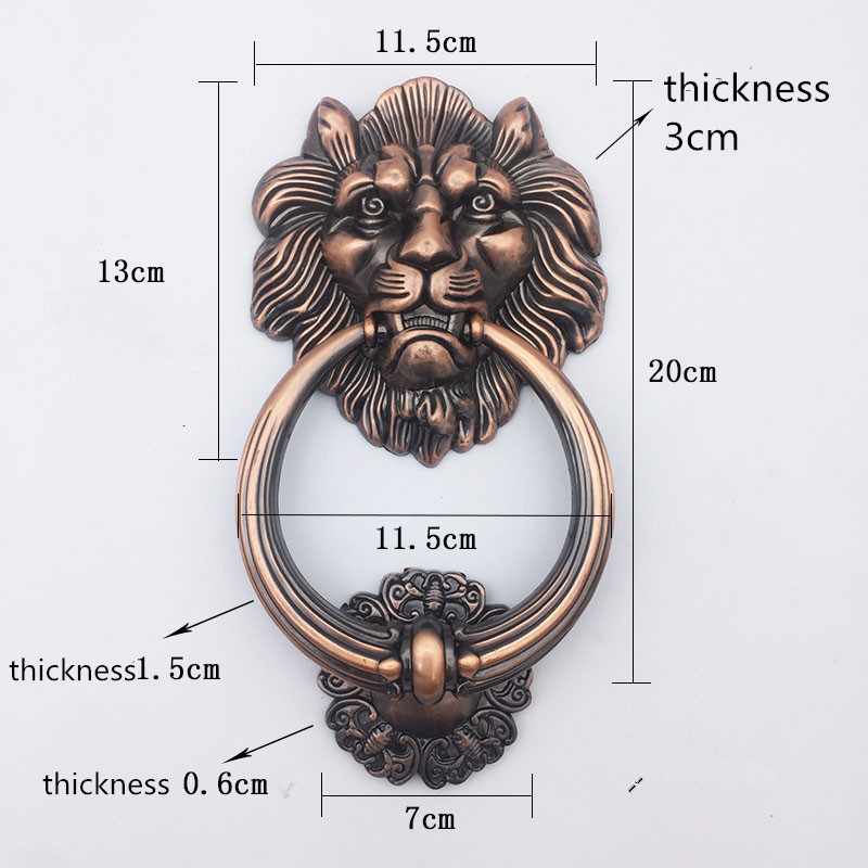 Furniture Hardware Knobs - アンティークブロンズライオンヘッドハンドルドアノッカー木製ドアノブノックレッドブロンズ家具家の装飾ハードウェアドアノッカー