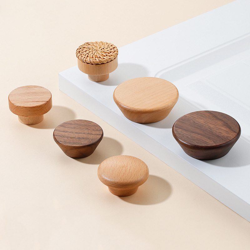 Furniture Grade Hardware - 北欧木製キャビネットハンドル ビーチ材/ウォールナット材 シングルホール キッチン食器棚ドアノブ ワードローブ家具金具 引き出しプルハンドル