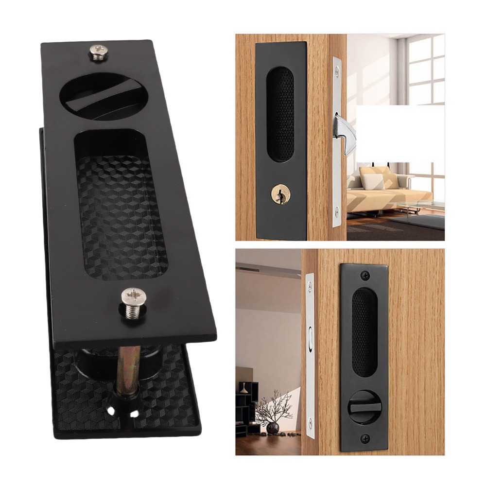 Cabinet Lock Key - 埋め込み式デザインのスライドドアロック、鍵操作式のキャビネットドア用、マットブラック、プライバシー機能付き、目立たないドアハンドル。