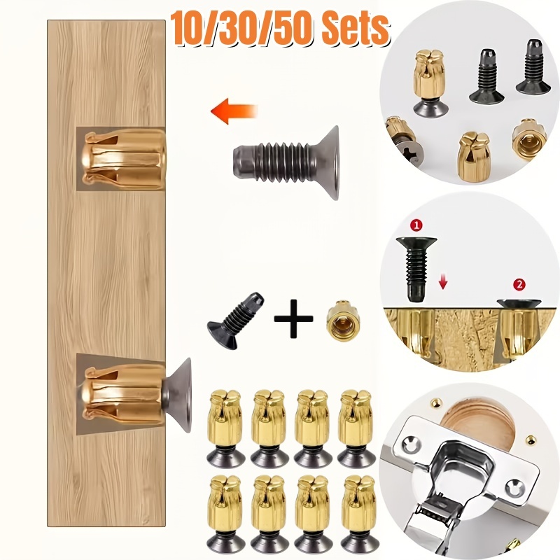 Cabinet Hinge Overlay - 10/30/50セット再利用可能なヒンジ修理インサートキット、キャビネットドア固定用金属ファスナーインサート、無垢材ドアプレート補強用